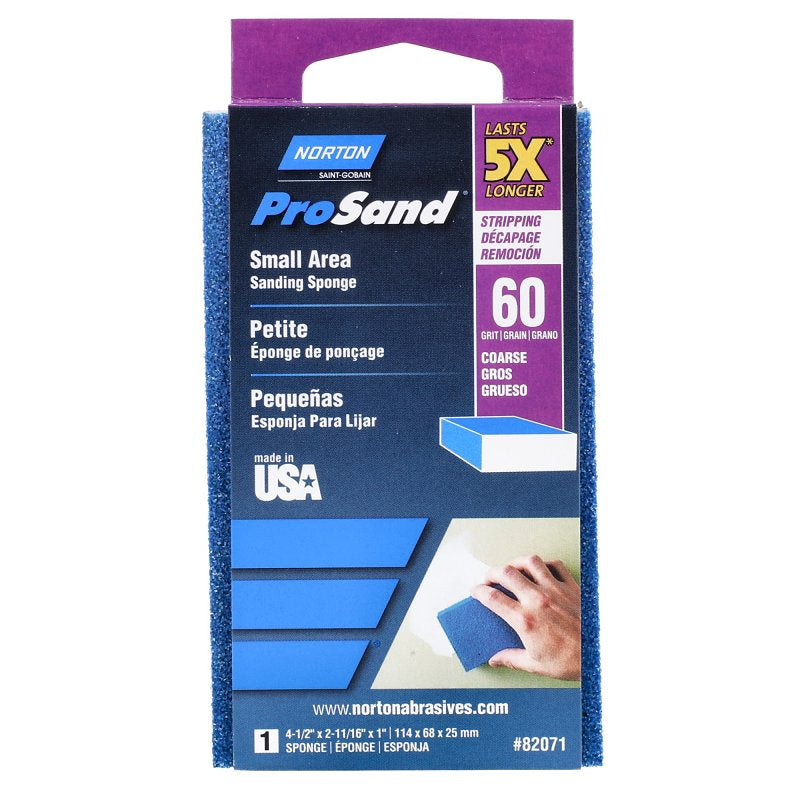 Norton ProSand 82071 Sanding Sponge, 4-1/2 in L, 2-11/16 in W, 60 Grit, Coarse, Aluminum Oxide Abrasive