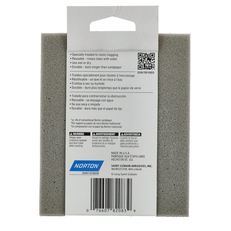 Norton ProSand 82083 Sanding Sponge, 5-1/2 in L, 4-1/2 in W, 220 Grit, Very Fine, Aluminum Oxide Abrasive
