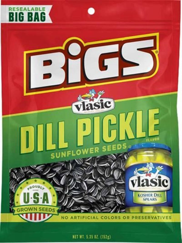 Bigs Vlasic 55002 Sunflower Seed, Solid, Dill Pickle, 5.35 oz Bag, Pack of 12