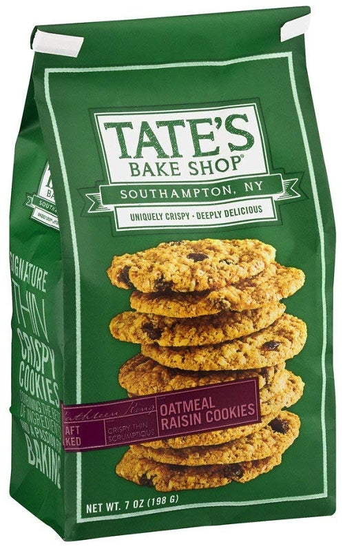 Tate's Bake Shop 1001026 Cookies, Oatmeal Raisin, 7 oz, Bag, Pack of 6