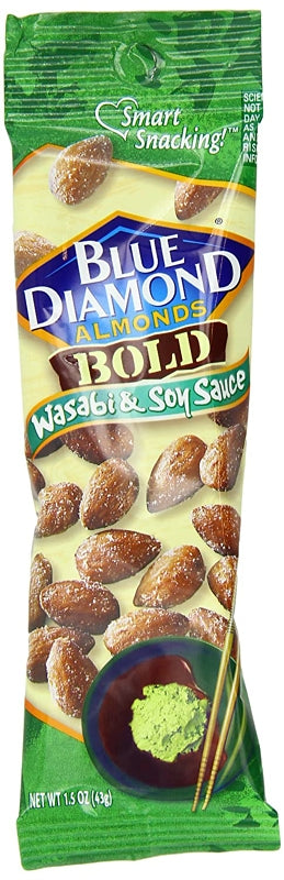 Blue Diamond 5230 Almonds, Solid, Soy Sauce, Wasabi, 1.5 oz Tube, Pack of 12