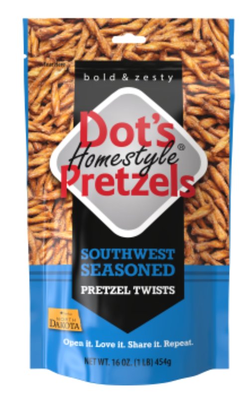 Dot's Homestyle Pretzels 5002- DP Southwest Seasoned Pretzel Twists, Artificial Butter, 16 oz Bag, Pack of 10