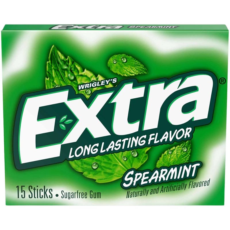 Extra 22037 Chewing Gum, Spearmint, 15 Pack, Pack of 10