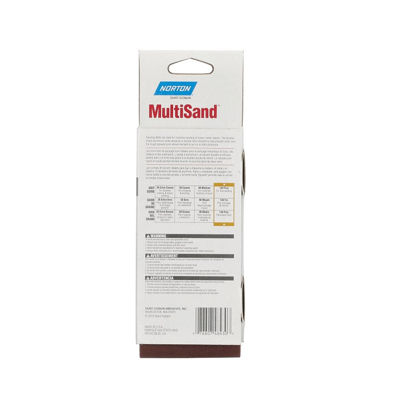 Norton Metalite 07660702244 Cloth Portable Sanding Belt, 3 in W, 18 in L, 120 Grit, Medium, Aluminum Oxide Abrasive