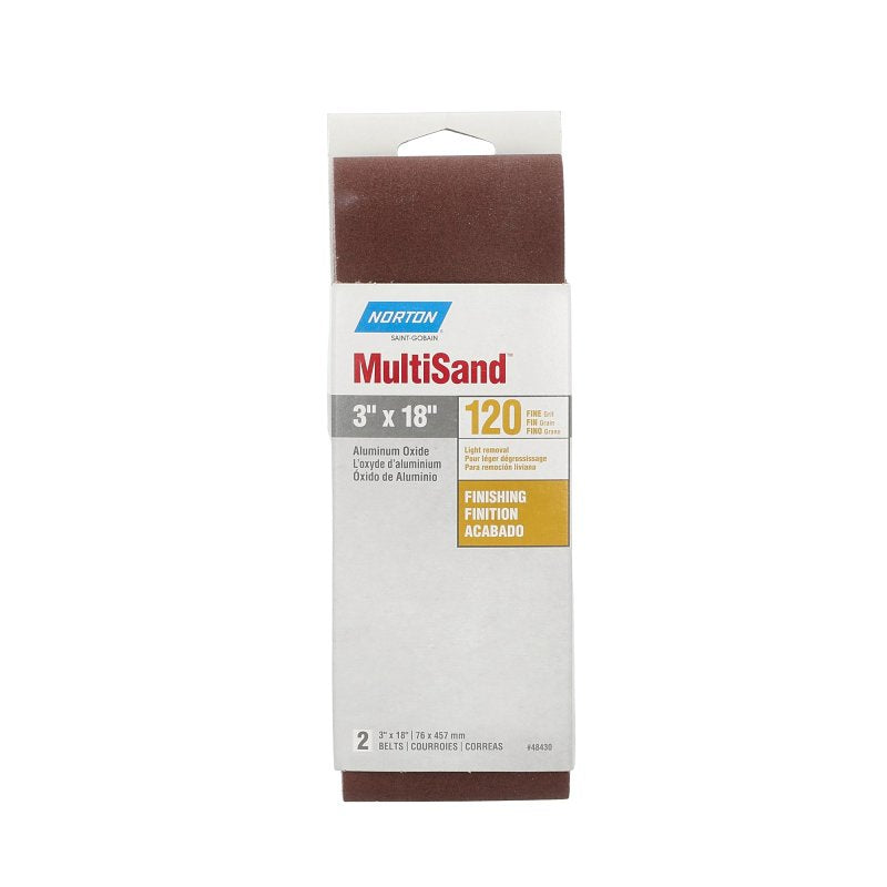 Norton Metalite 07660702244 Cloth Portable Sanding Belt, 3 in W, 18 in L, 120 Grit, Medium, Aluminum Oxide Abrasive
