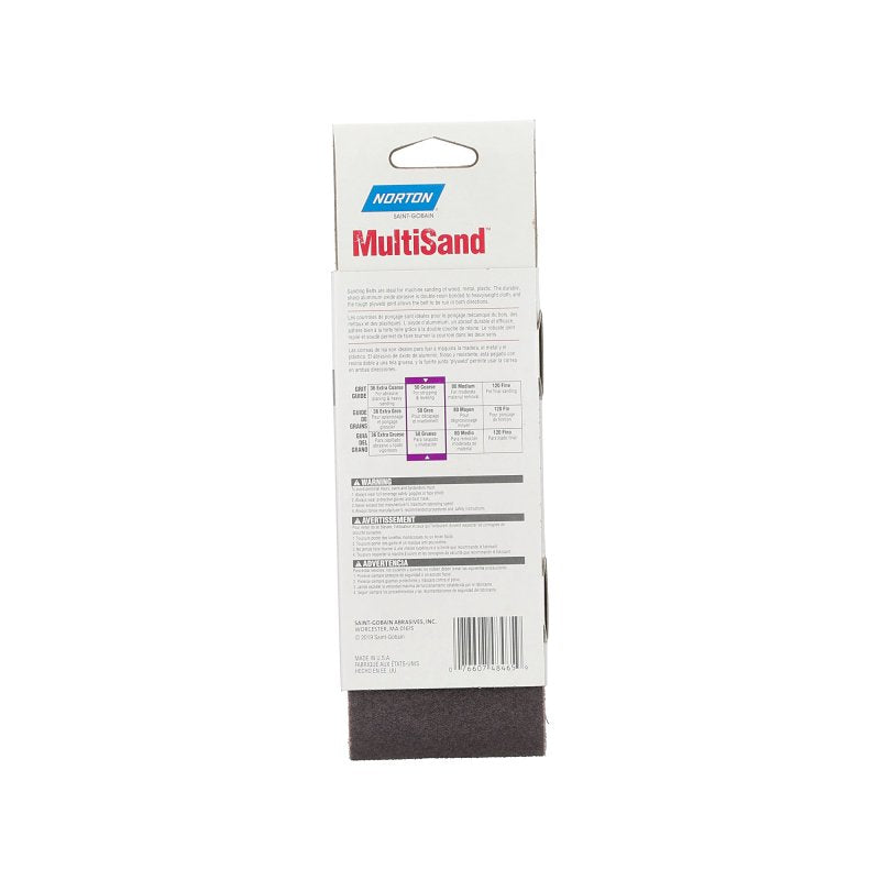 Norton Metalite 07660702246 Cloth Portable Sanding Belt, 3 in W, 18 in L, 50 Grit, Coarse, Aluminum Oxide Abrasive