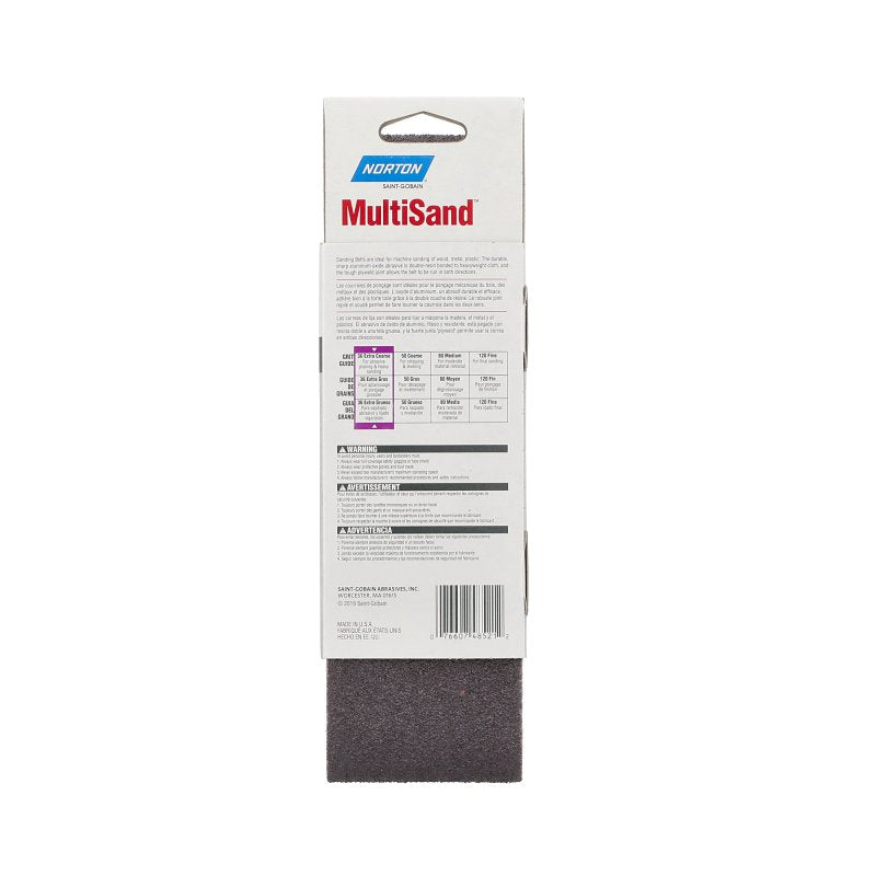 Norton 02243 Sanding Belt, 3 in W, 21 in L, 36 Grit, Extra Coarse, Aluminum Oxide Abrasive