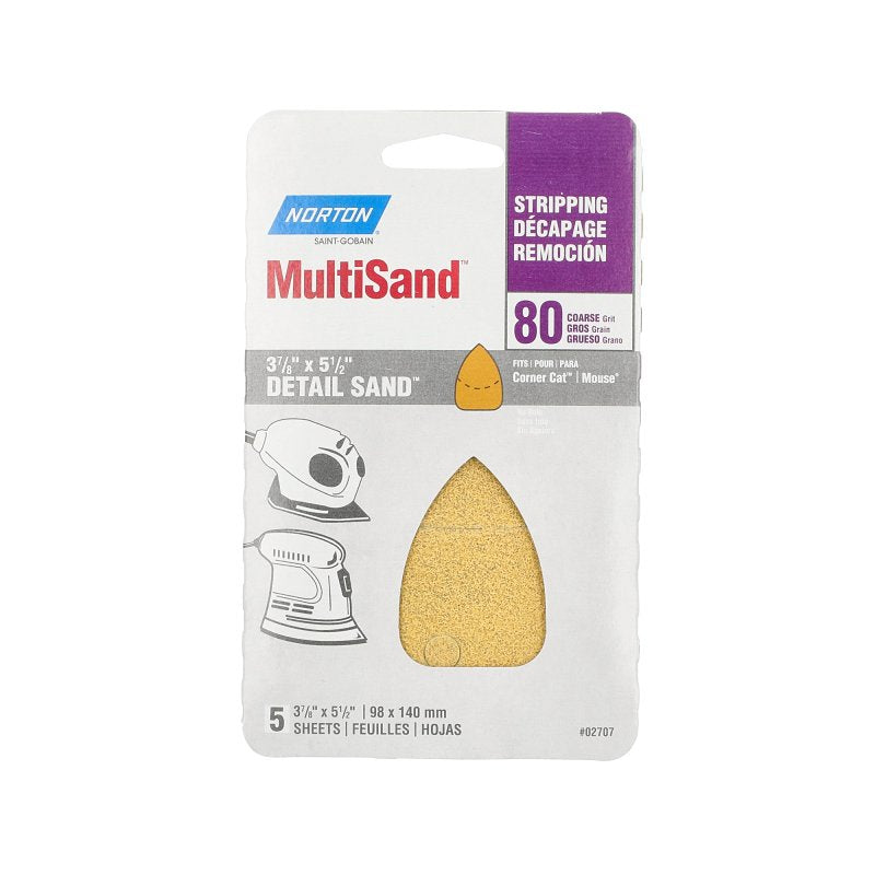 Norton 07660702707 Iron Shape Vacuum Sheet, 3-3/4 in W, 5-7/16 in L, P80 Grit, Coarse, Aluminum Oxide Abrasive