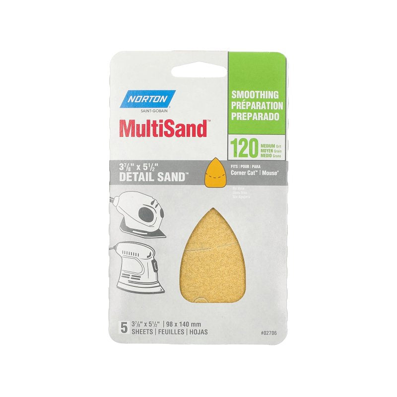 Norton 07660702706 Iron Shape Vacuum Sheet, 3-3/4 in W, 5-7/16 in L, P120 Grit, Medium, Aluminum Oxide Abrasive