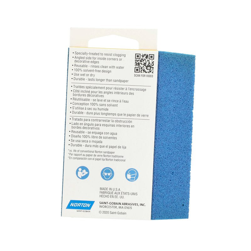 Norton ProSand 68463 Single Angle Sanding Sponge, 4-1/2 in L, 3-1/2 in W, 180 Grit, Fine, Aluminum Oxide Abrasive