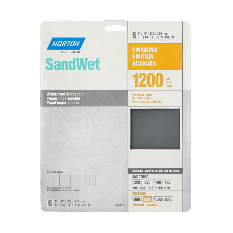 Norton Black Ice 07660748054 Sandpaper, 9 in W, 11 in L, 1200 Grit, Ultra Fine, Silicon Carbide Abrasive, Paper Backing