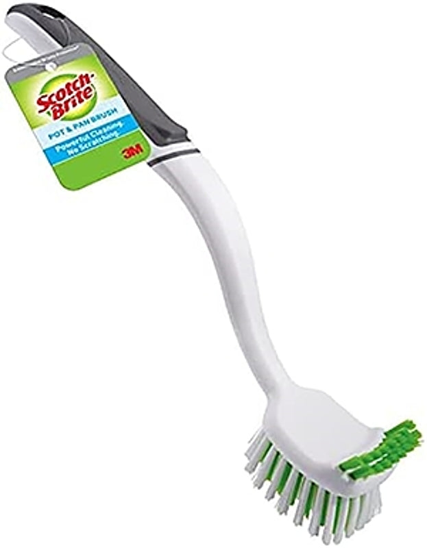 Scotch-Brite 496 Cleaning Brush, 12 in OAL, Green/White Handle