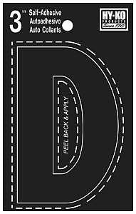 Hy-Ko 30400 Series 30414 Die-Cut Letter, Character: D, 3 in H Character, Black Character, Vinyl, Pack of 10