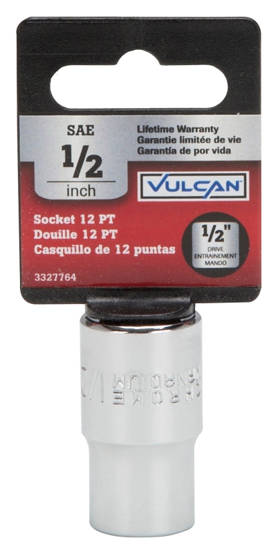 Vulcan MT6515506 Drive Socket, 1/2 in Socket, 1/2 in Drive, 12-Point, Chrome Vanadium Steel, Chrome