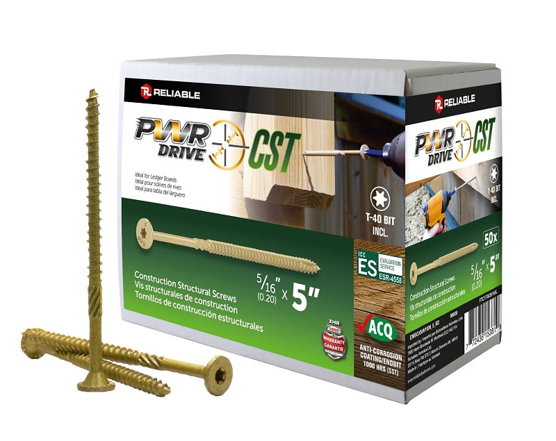PWR DRIVE FTC17GO5165L General Construction Structural Screw, 5/16 in Thread, 5 in L, Coarse Thread, Flat with Nibs Head