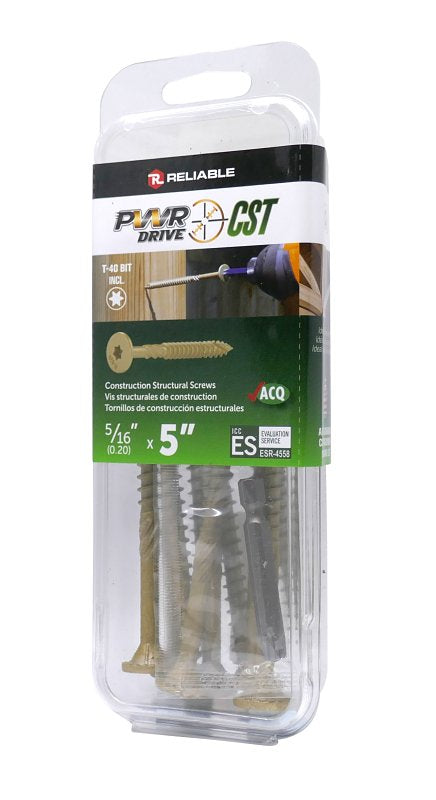 PWR DRIVE FTC17GO5165MR General Construction Structural Screw, 5/16 in Thread, 5 in L, Coarse Thread, Star Drive, Steel