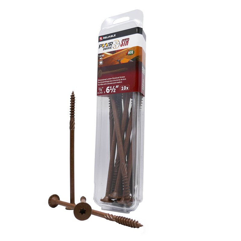 PWR DRIVE FTC17BR38612MR Deck Screw, 3/8 in Thread, 6-1/2 in L, Coarse Thread, Flat with Nibs Head, Star Drive, Steel