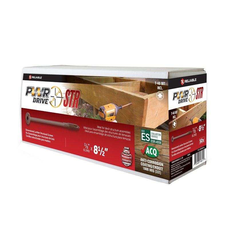 PWR DRIVE FTC17BR38812L Deck Screw, 3/8 in Thread, 8-1/2 in L, Coarse Thread, Flat with Nibs Head, Star Drive, Steel