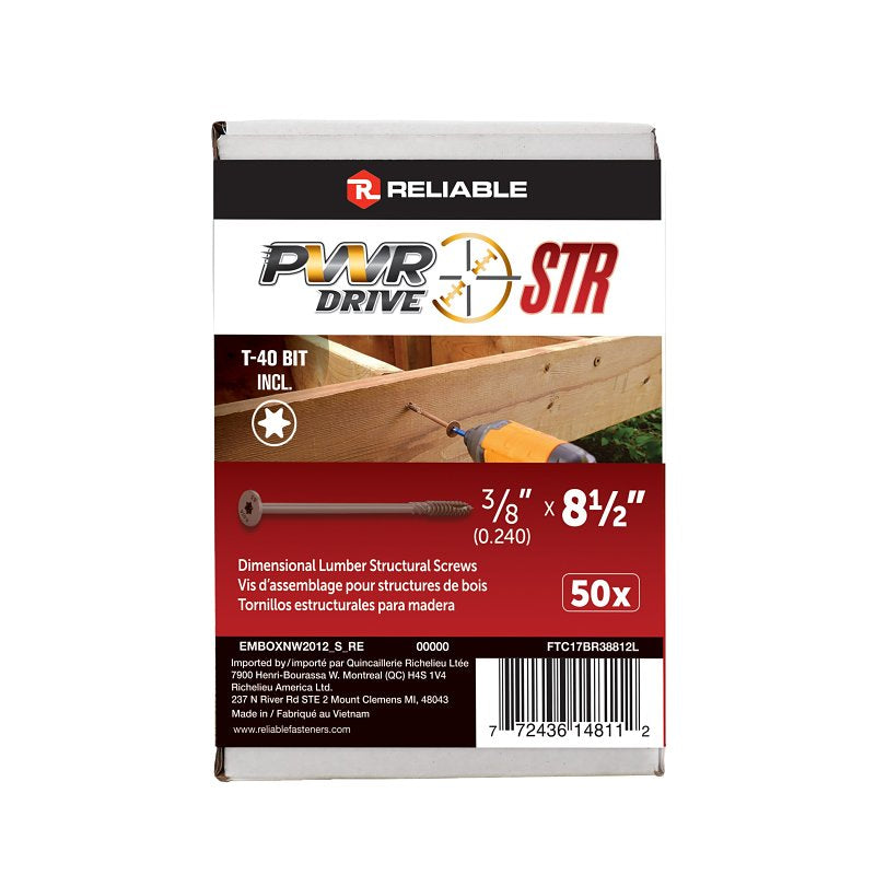 PWR DRIVE FTC17BR38812L Deck Screw, 3/8 in Thread, 8-1/2 in L, Coarse Thread, Flat with Nibs Head, Star Drive, Steel