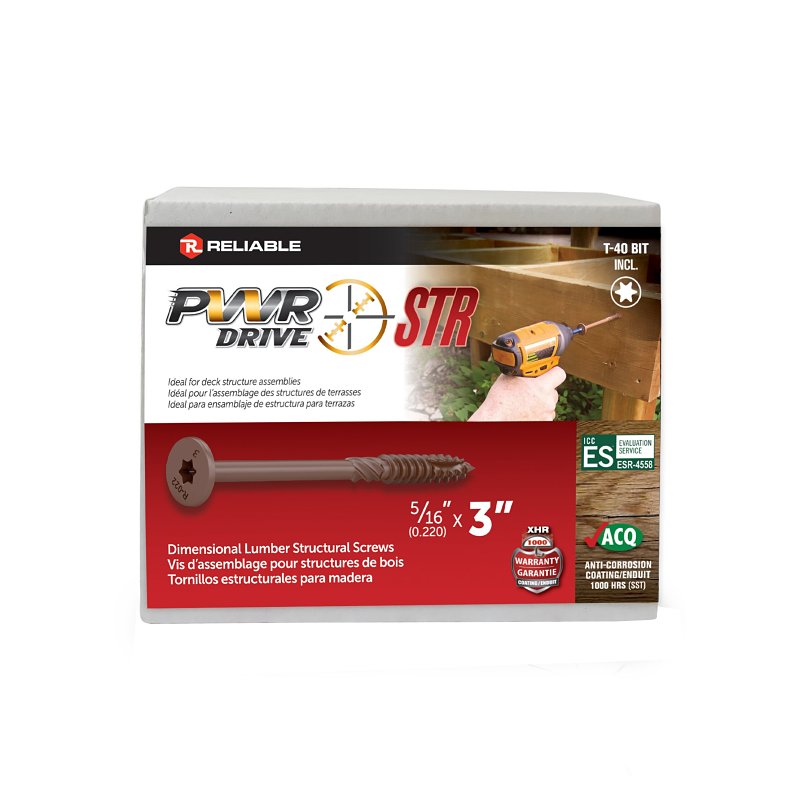 PWR DRIVE FTC17BR5163L Deck Screw, 5/16 in Thread, 3 in L, Coarse Thread, Flat with Nibs Head, Star Drive, Type 17 Point