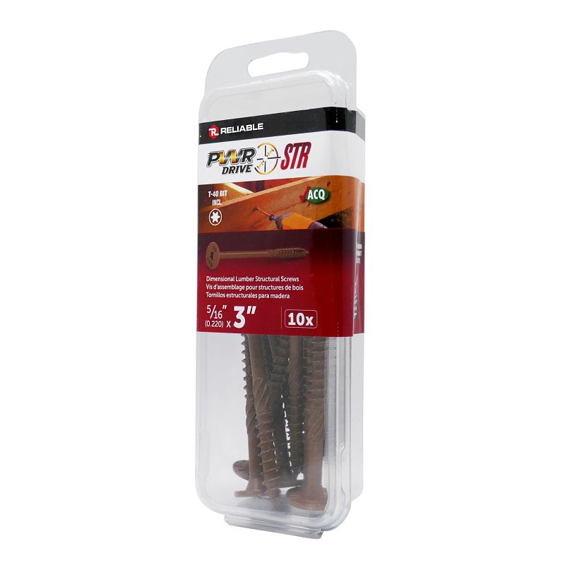 PWR DRIVE FTC17BR5163MR Deck Screw, 5/16 in Thread, 3 in L, Coarse Thread, Flat with Nibs Head, Star Drive, Steel, 10 PK