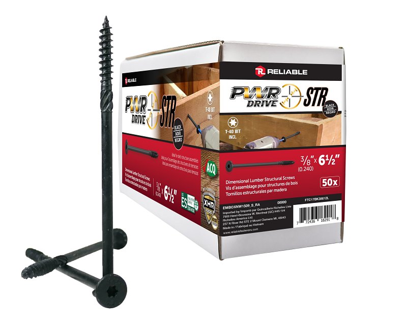PWR DRIVE FTC17BK38612L Deck Screw, 3/8 in Thread, 6-1/2 in L, Coarse Thread, Flat with Nibs Head, Star Drive, Steel