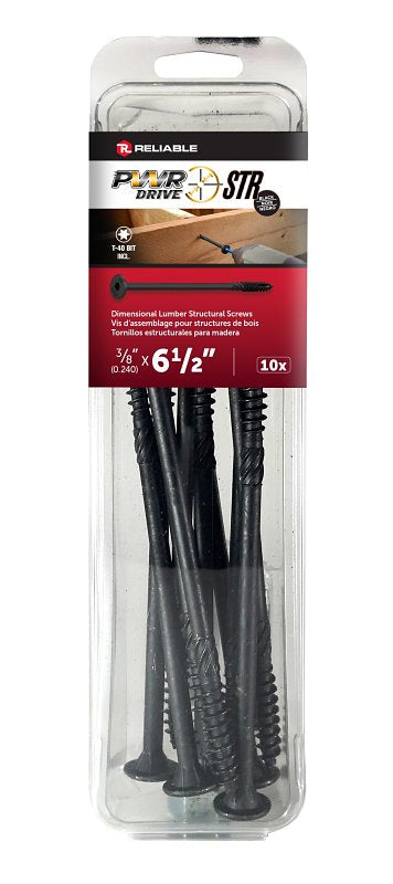 PWR DRIVE FTC17BK38612MR Deck Screw, 3/8 in Thread, 6-1/2 in L, Coarse Thread, Flat with Nibs Head, Star Drive, Steel