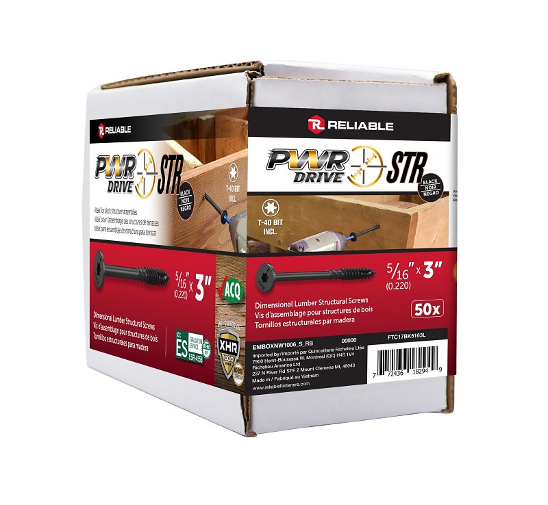PWR DRIVE FTC17BK5163L Deck Screw, 5/16 in Thread, 3 in L, Coarse Thread, Flat with Nibs Head, Star Drive, Type 17 Point
