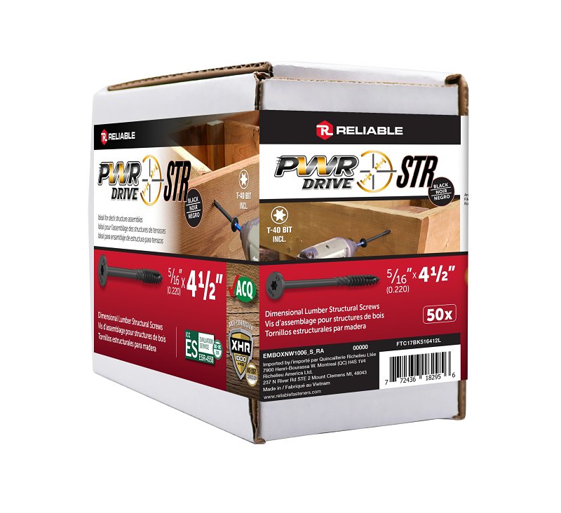 PWR DRIVE FTC17BK516412L Deck Screw, 5/16 in Thread, 4-1/2 in L, Coarse Thread, Flat with Nibs Head, Star Drive, Steel