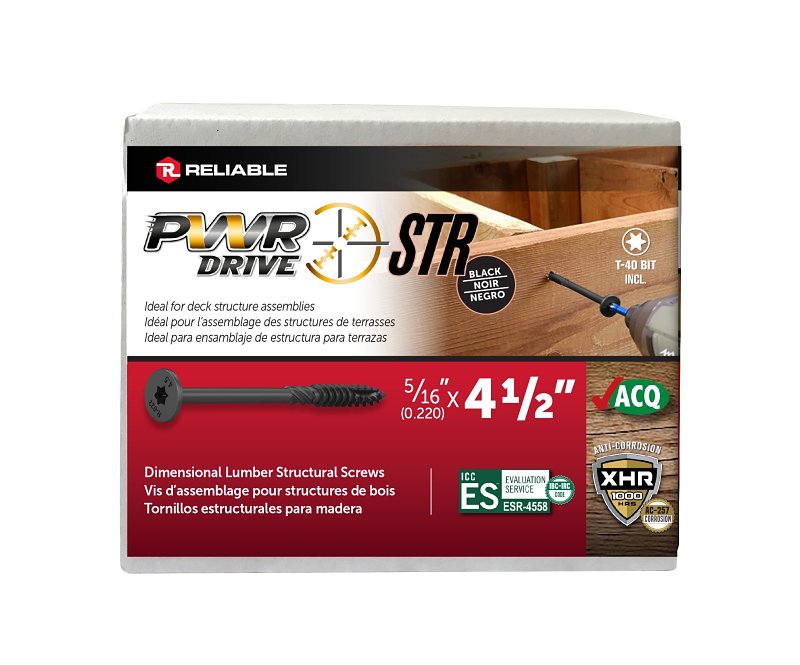 PWR DRIVE FTC17BK516412L Deck Screw, 5/16 in Thread, 4-1/2 in L, Coarse Thread, Flat with Nibs Head, Star Drive, Steel