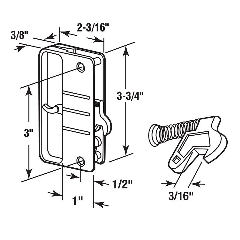 Prime-Line A 108 Door Handle and Latch, Plastic, 1-5/8 in Thick Door, For: 1-5/8 in Thick Screen Doors