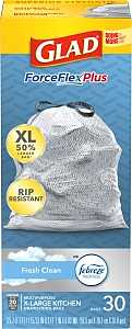 Glad ForceFlexPlus XL 78913 Kitchen Trash Bag, XL, 20 gal, White