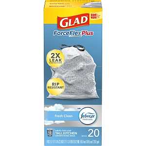 Glad ForceFlex, MaxStrength Series 79208 Trash Bag, XL, 13 gal, Plastic, White, Pack of 6