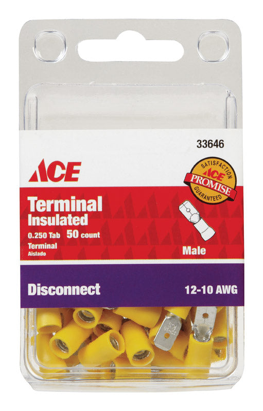Ace 12-10 AWG AWG Insulated Wire Male Disconnect Yellow 50 pk