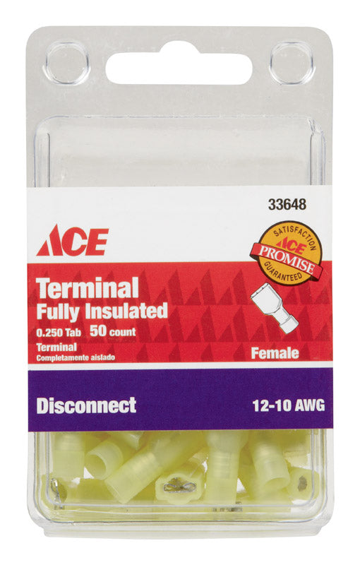 Ace Insulated Wire Female Disconnect Yellow 50 pk