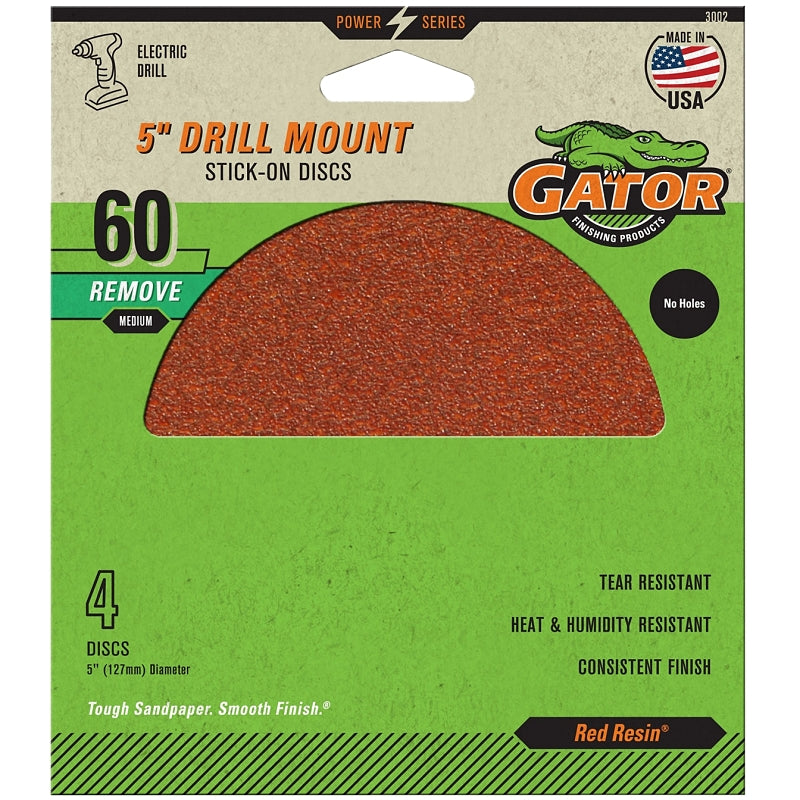 Gator 3002 Sanding Disc, 5 in Dia, 60 Grit, Coarse, Aluminum Oxide Abrasive