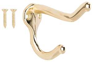 ProSource H62-B070 Coat and Hat Hook, 22 lb, 2-Hook, 1 in Opening, Zinc, Brass