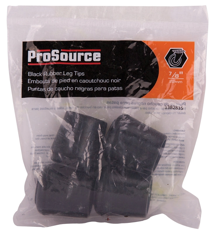 ProSource FE-50635-B Furniture Leg Tip, Round, Rubber, Black, 7/8 in Dia, 1.37 in H, Pack of 16