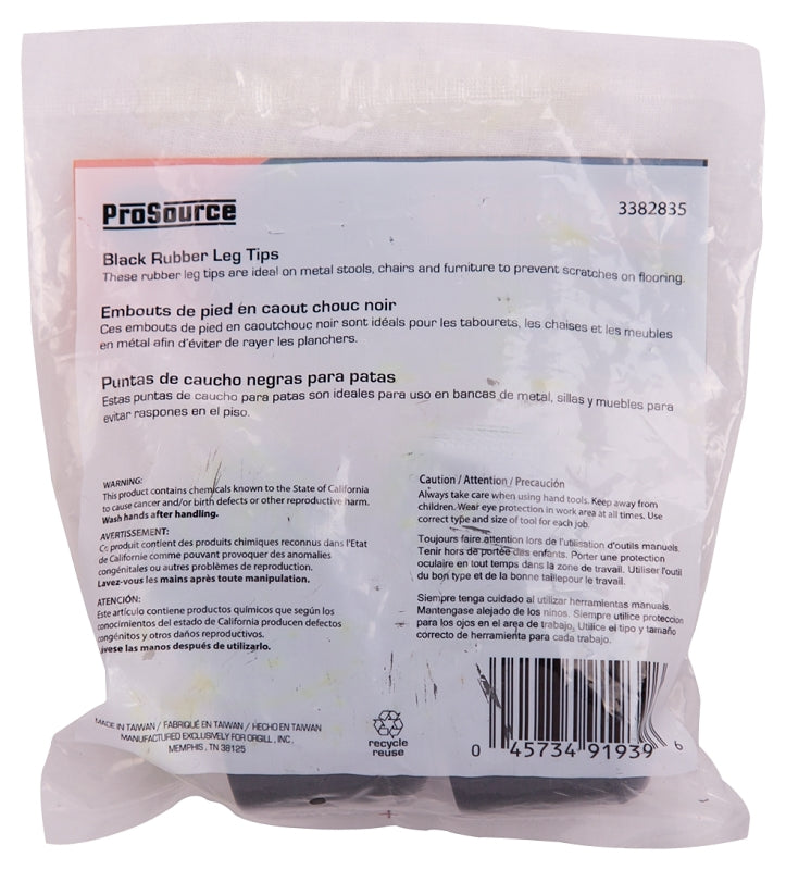 ProSource FE-50635-B Furniture Leg Tip, Round, Rubber, Black, 7/8 in Dia, 1.37 in H, Pack of 16