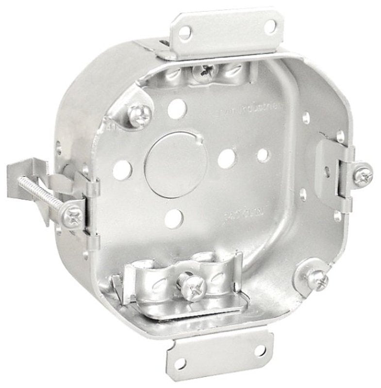 Southwire 54151-OWR-UPC Octagon Box, 4 in OAW, 1-1/2 in OAD, 5-Knockout, Steel Housing Material, Silver, Galvanized