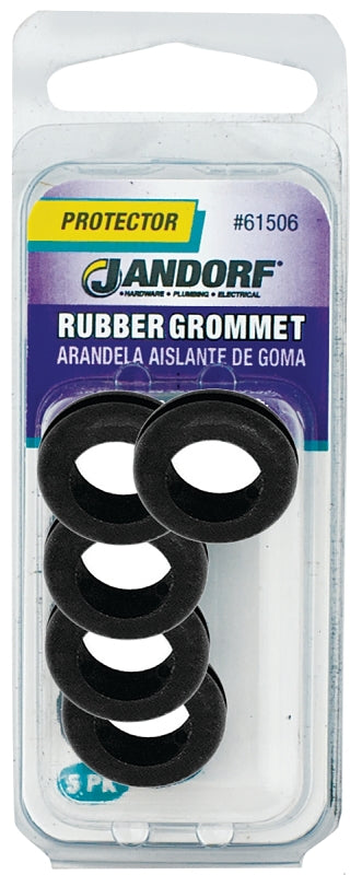 Jandorf 61506 Grommet, 7/16 in ID, 3/4 in OD, Rubber, Black, 1/4 in Thick Panel