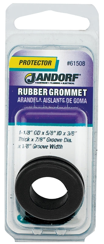 Jandorf 61508 Grommet, 5/8 in ID, 1-1/8 in OD, Rubber, Black, 3/8 in Thick Panel