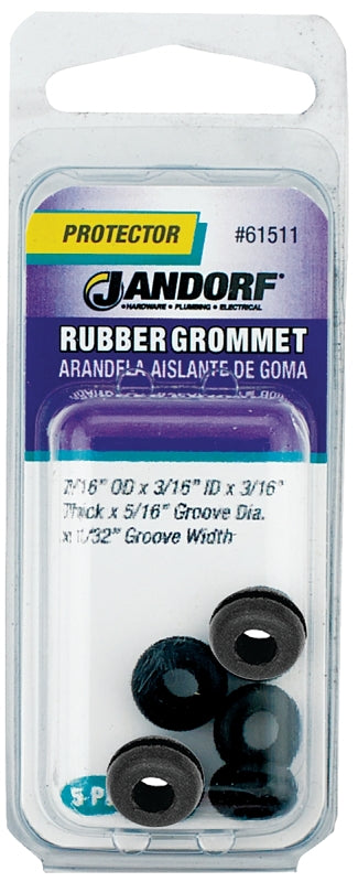 Jandorf 61511 Grommet, 3/16 in ID, 7/16 in OD, Rubber, Black, 3/16 in Thick Panel