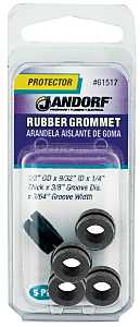 Jandorf 61517 Grommet, 9/32 in ID, 1/2 in OD, Rubber, Black, 1/4 in Thick Panel