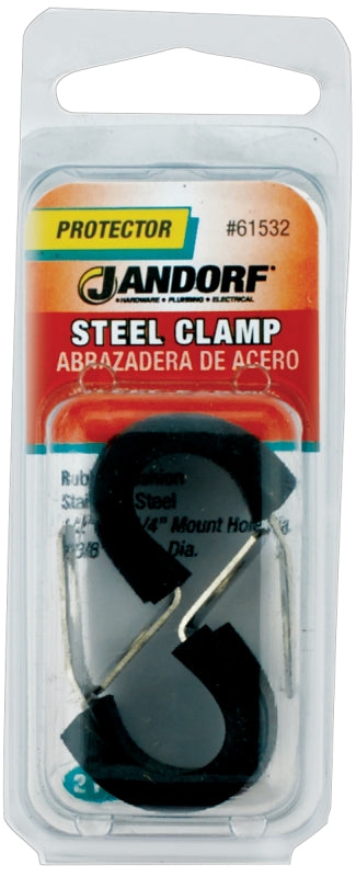 Jandorf 61532 Cushion Clamp, 3/8 in Max Bundle Dia, 1/2 in W, Rubber/Stainless Steel, Black