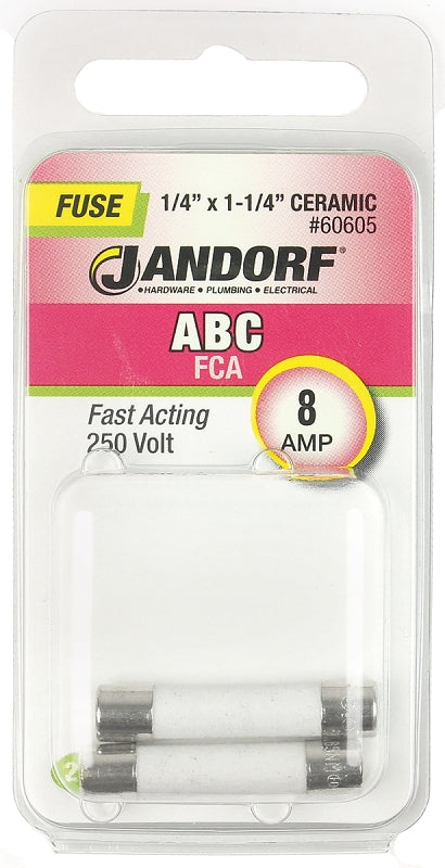 Jandorf 60605 Fast Acting Fuse, 8 A, 250 V, 200 A, 10 kA Interrupt, Ceramic Body