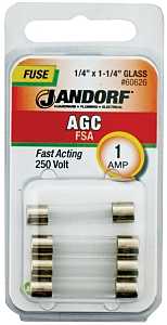Jandorf 60626 Series Fast Acting Fuse, 0.19 Ohm, 1 A, 250 V, 35 A, 10 kA Interrupt, Glass Body