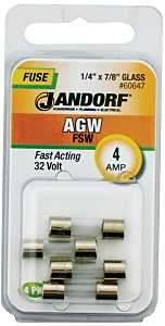 Jandorf 60647 Fast Acting Fuse, 4 A, 32 V, 10 kA Interrupt, Glass Body