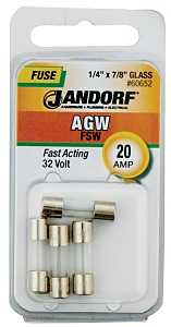 Jandorf 60652 Fast Acting Fuse, 20 A, 32 V, 10 kA Interrupt, Glass Body