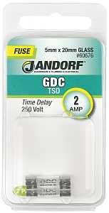 Jandorf 60676 Series Time Delay Fuse, 0.03 Ohm, 2 A, 250 V, 35 A Interrupt, Glass Body